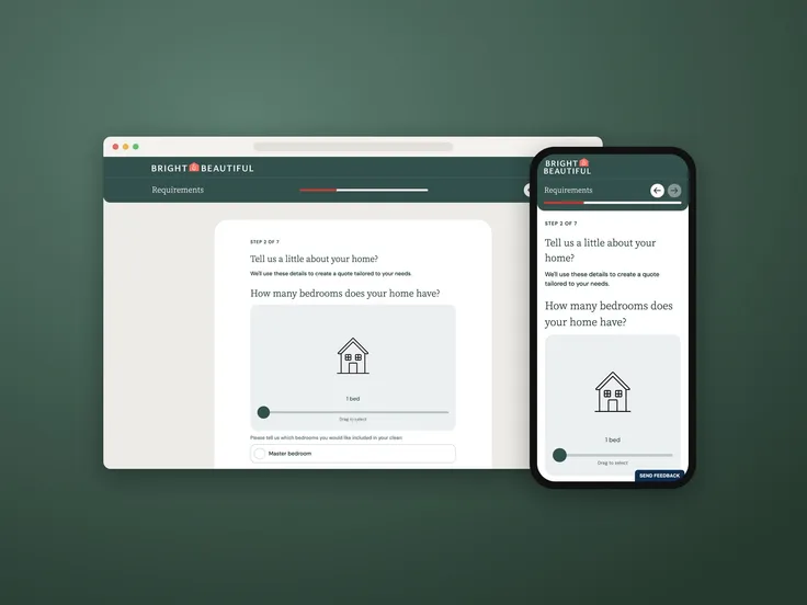 The Bright & Beautiful quote tool asking about the rooms in your home