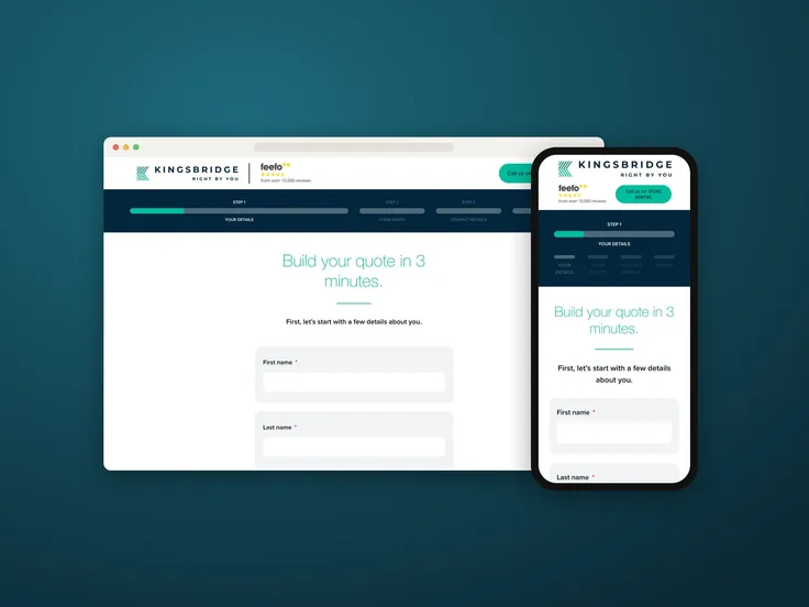 The first step of the Kingsbridge quote journey on desktop and mobile